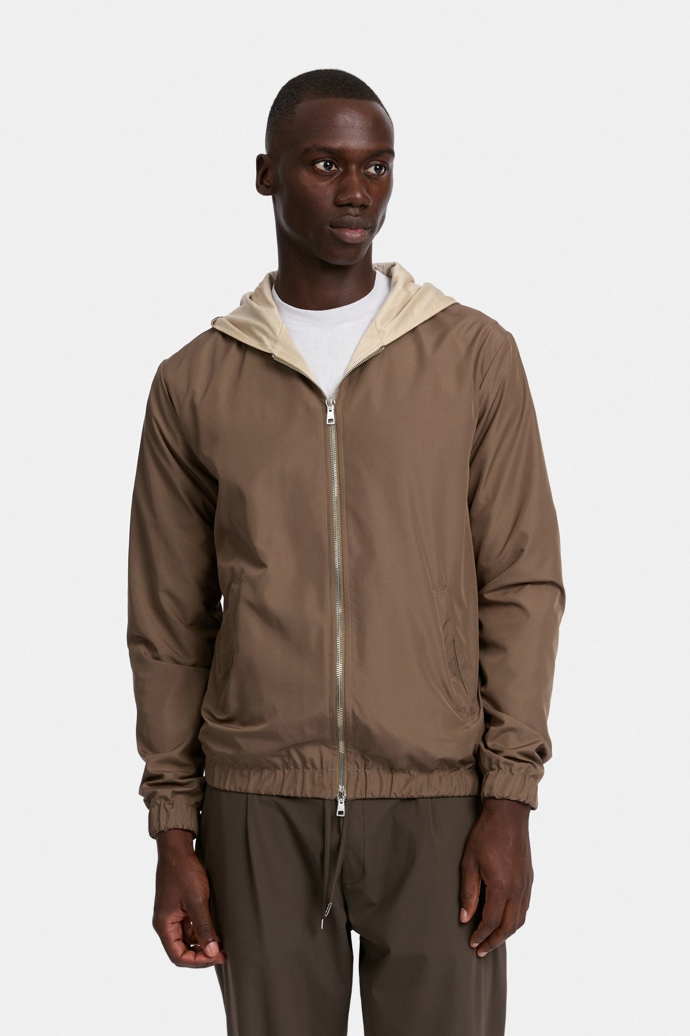 Desert Taupe Hooded Blend Jacket - DIMANO