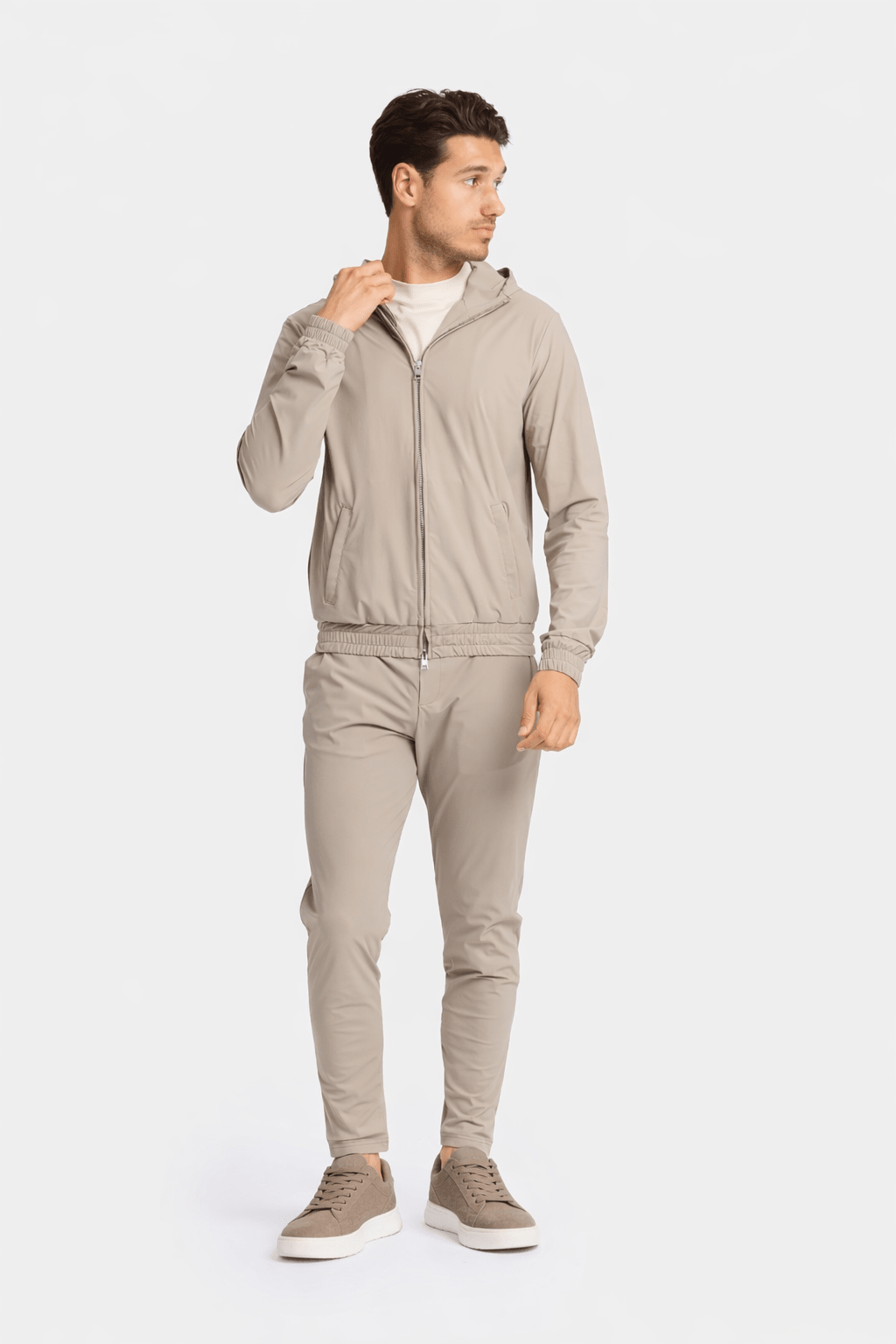 Light Beige Hooded Tech Suit - DIMANO
