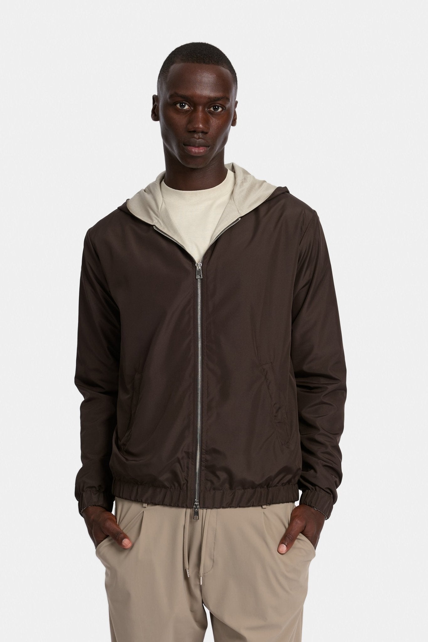 Mocha Brown Hooded Blend Jacket - DIMANO