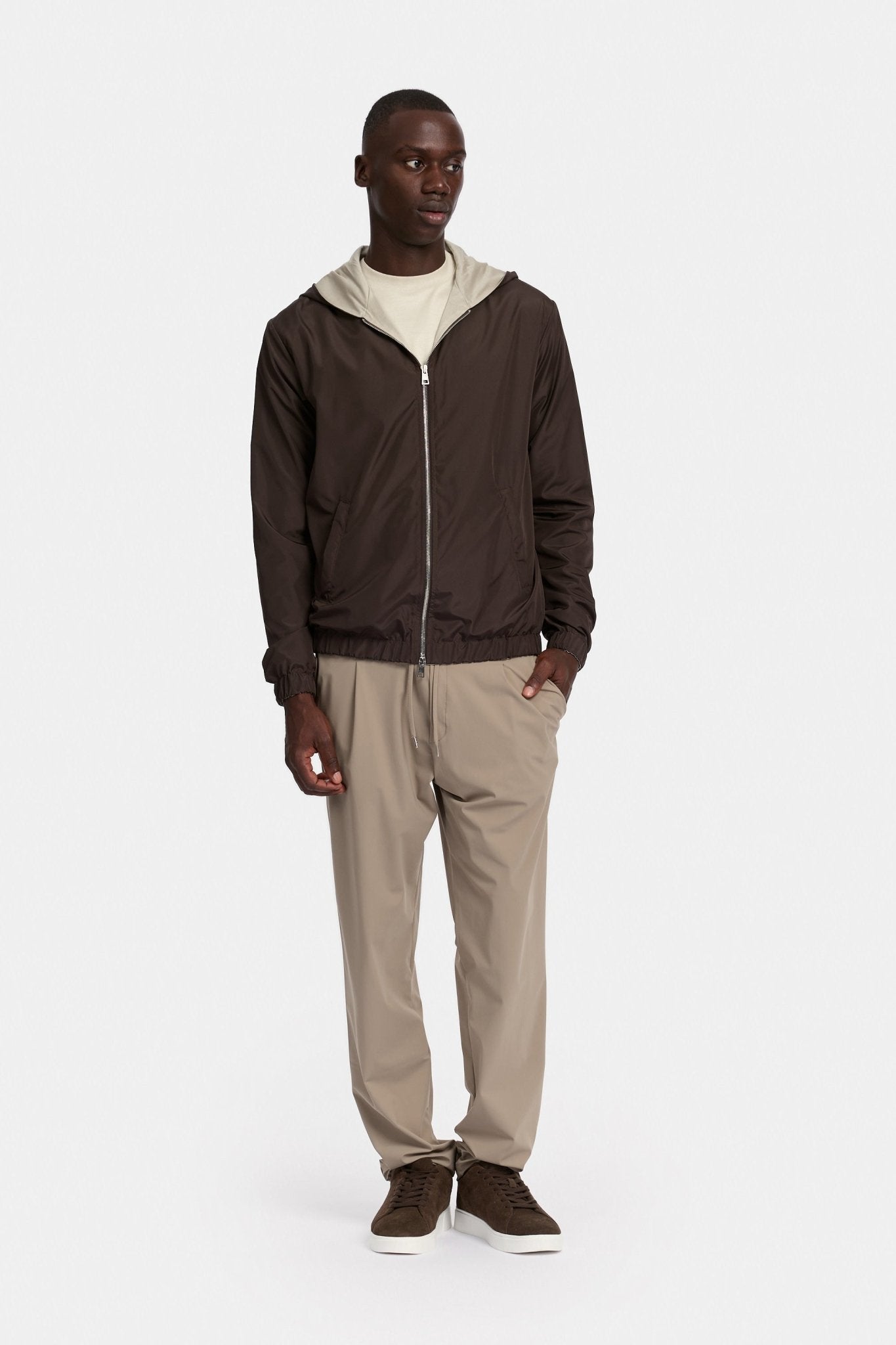 Mocha Brown Hooded Blend Jacket - DIMANO