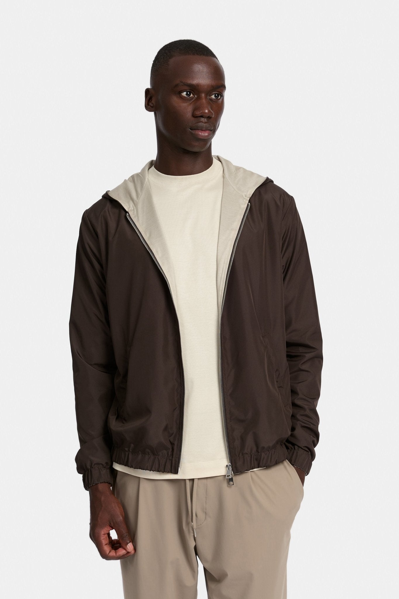 Mocha Brown Hooded Blend Jacket - DIMANO