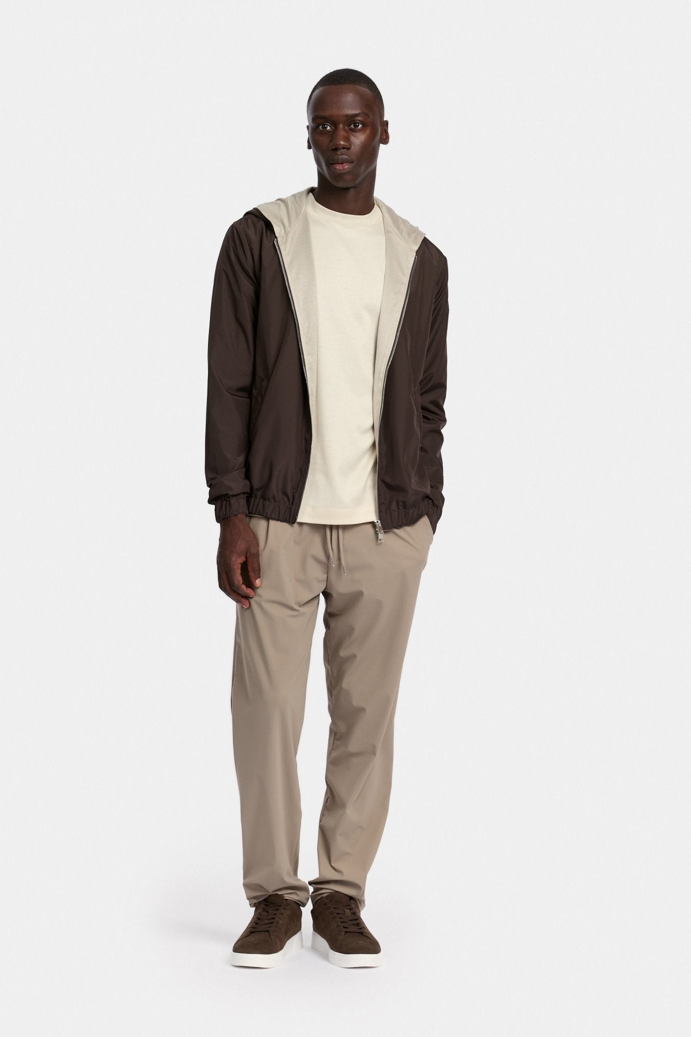 Mocha Brown Hooded Blend Jacket - DIMANO