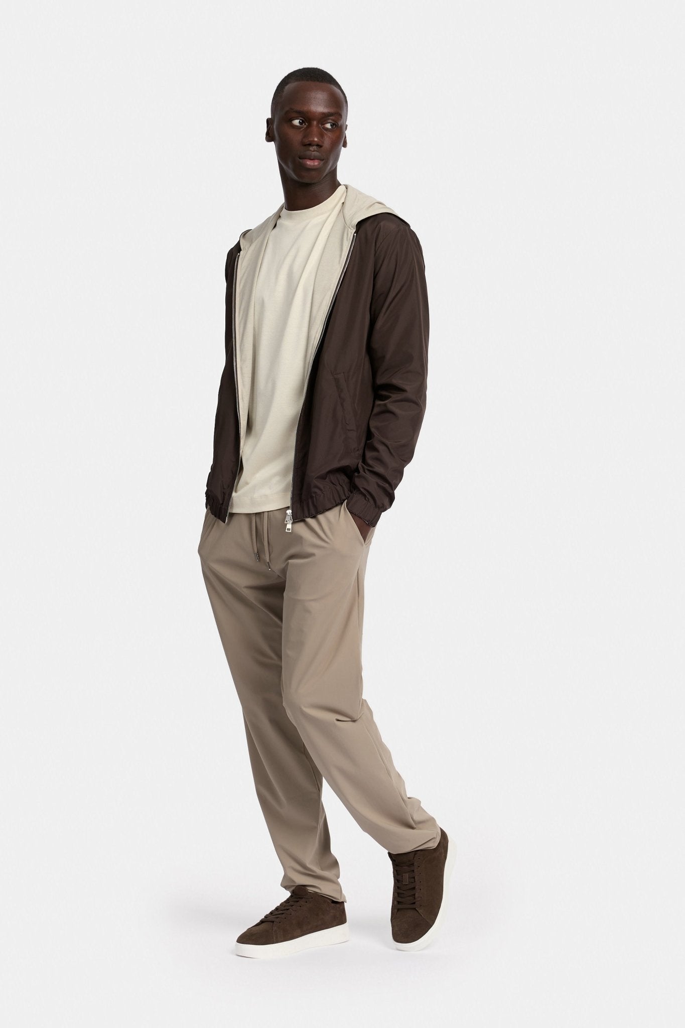 Mocha Brown Hooded Blend Jacket - DIMANO