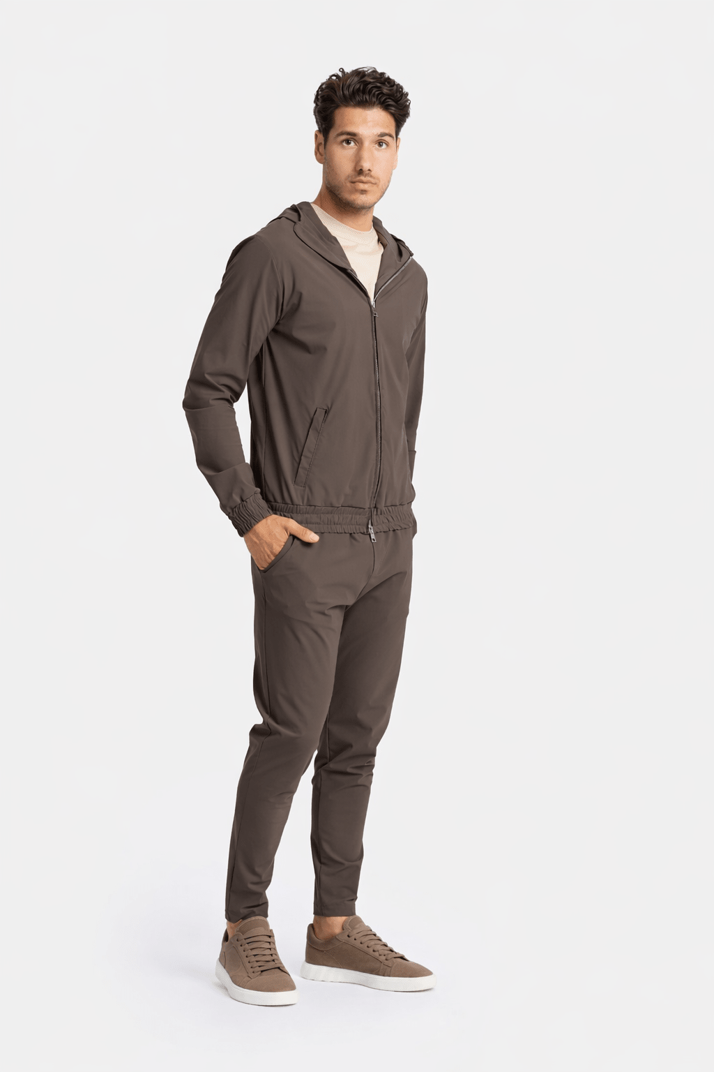 Mocha Brown Hooded Tech Suit - DIMANO