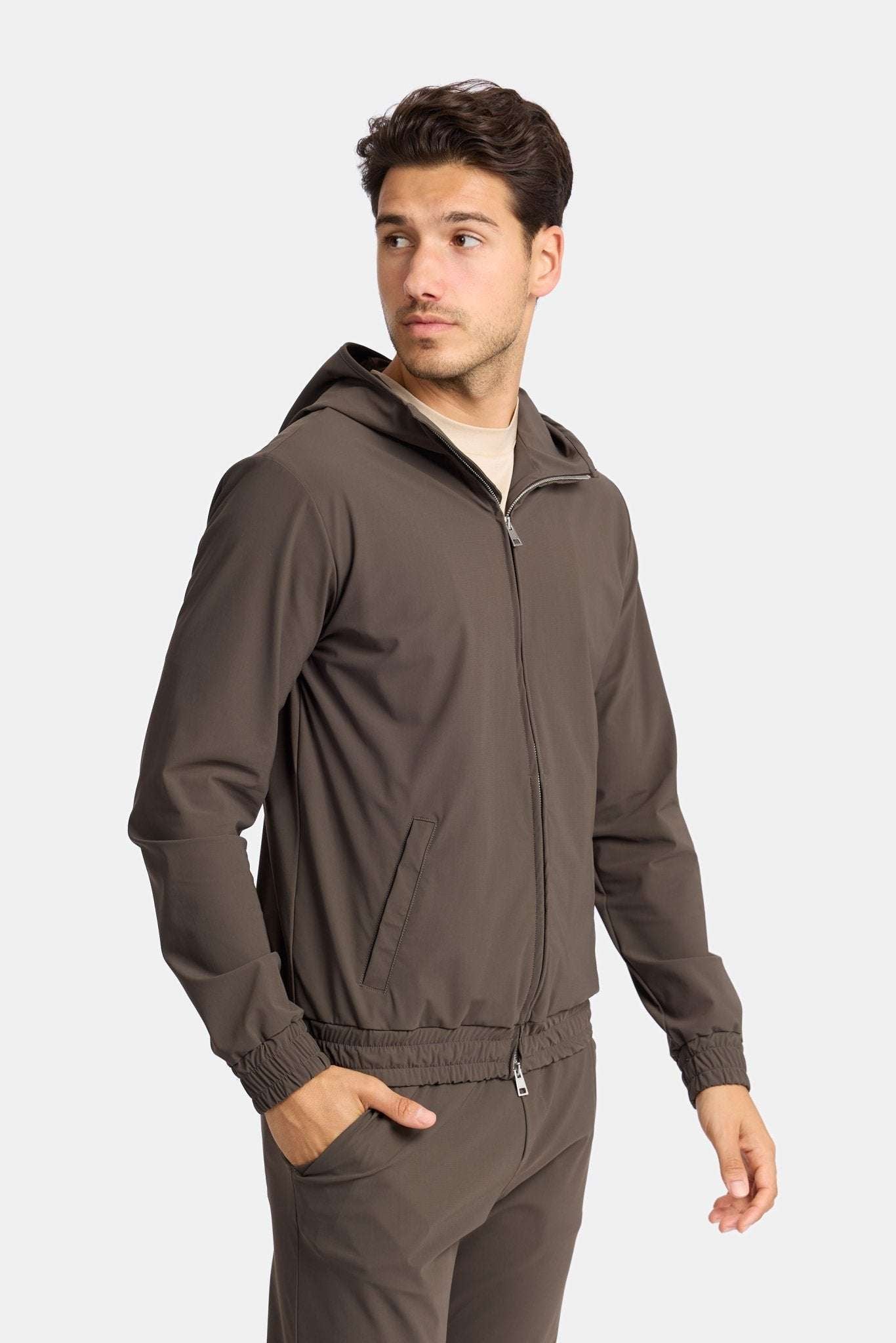 Mocha Brown Hooded Tech Suit - DIMANO