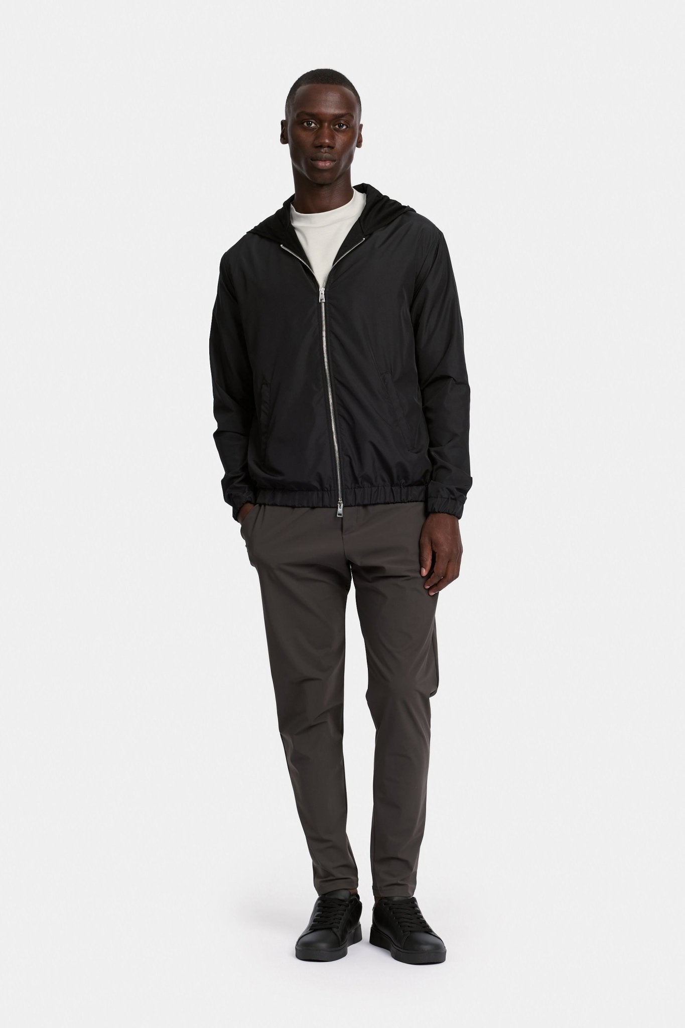 Onyx Black Hooded Blend Jacket - DIMANO