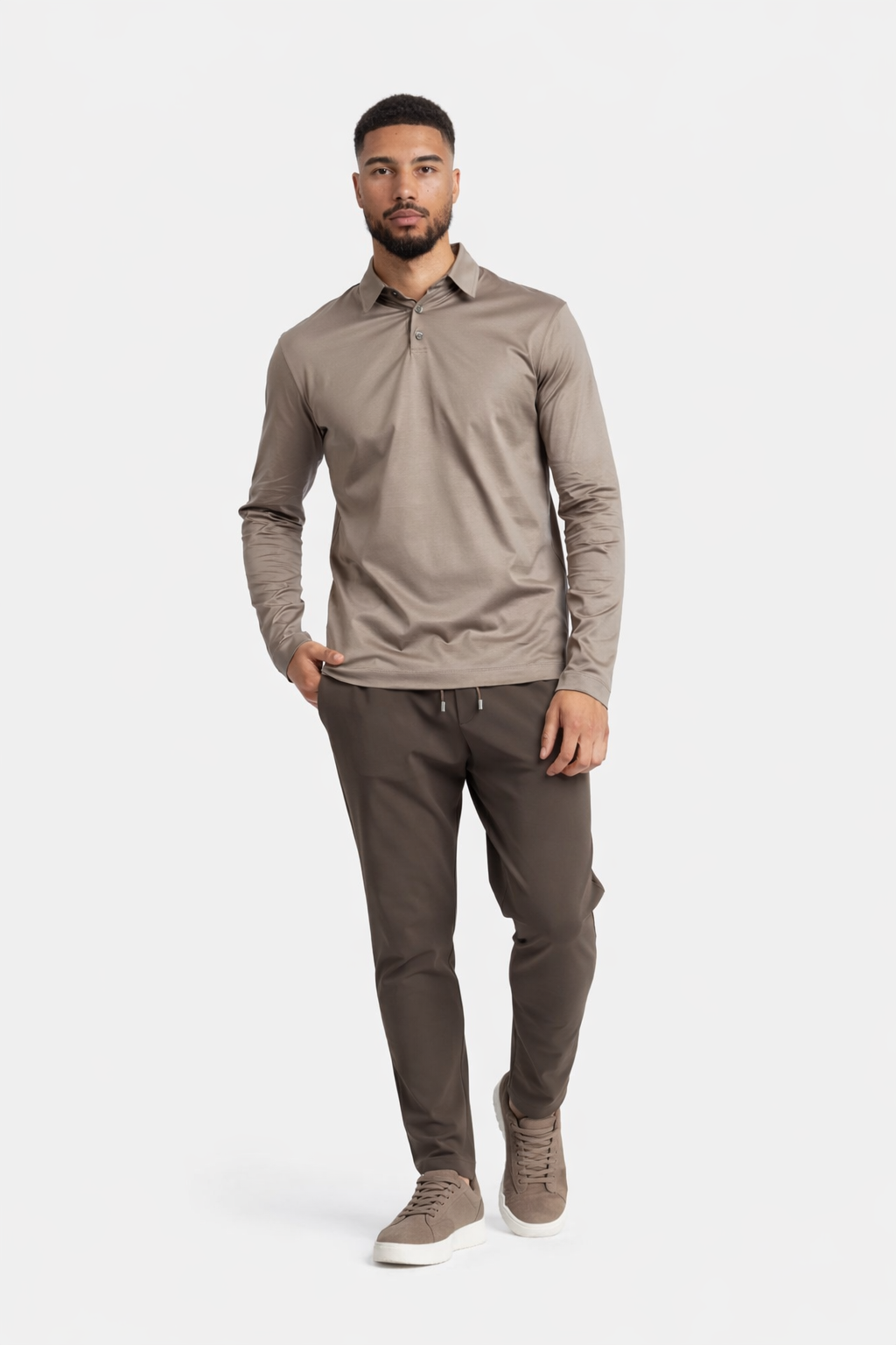 Desert Taupe Longsleeve Polo Shirt