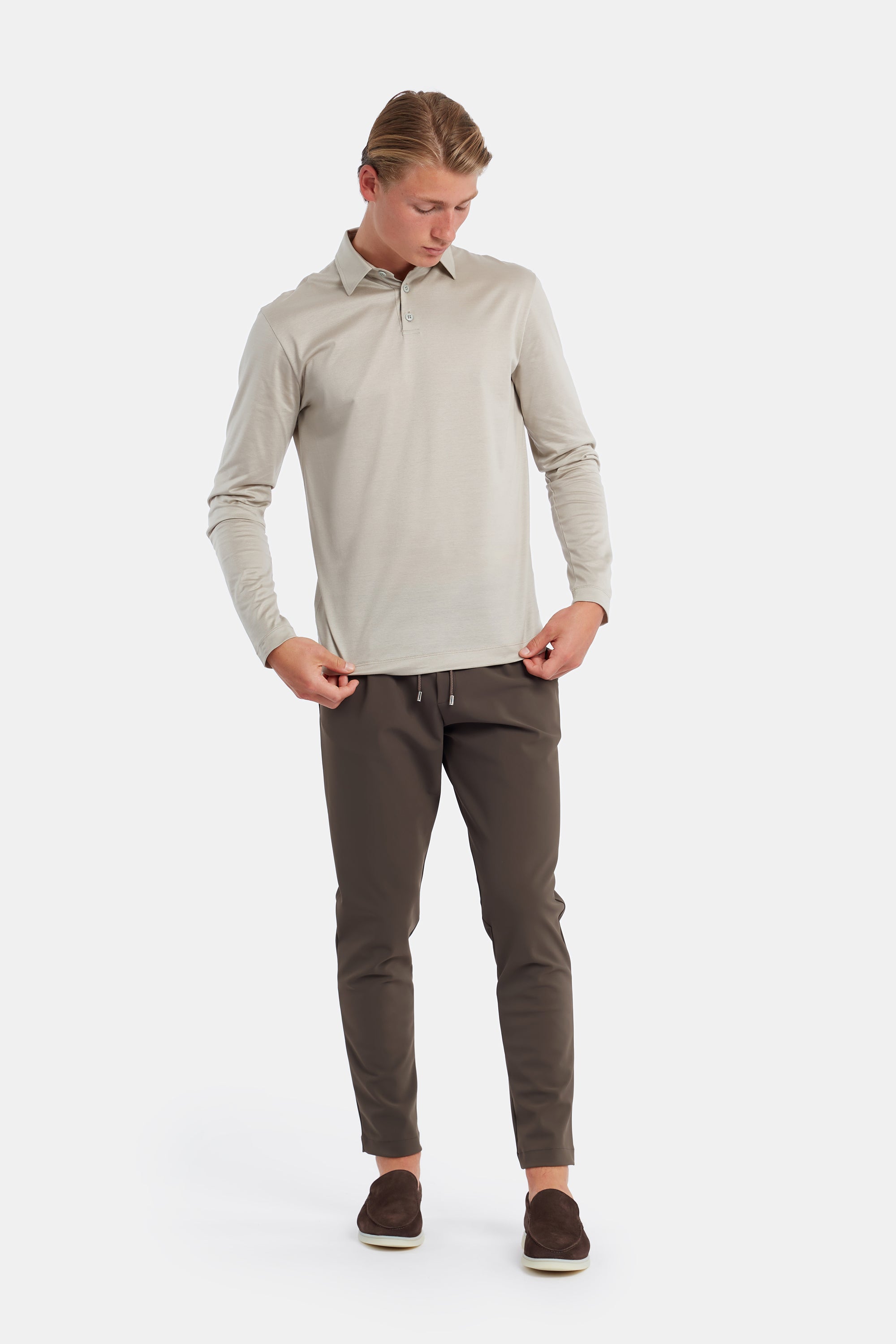 Sandstone Beige Polo Shirt Long Sleeve