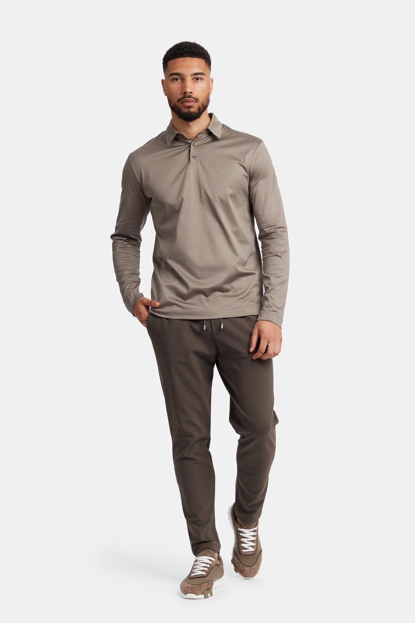 Desert Taupe Polo Shirt Long Sleeve - DIMANO