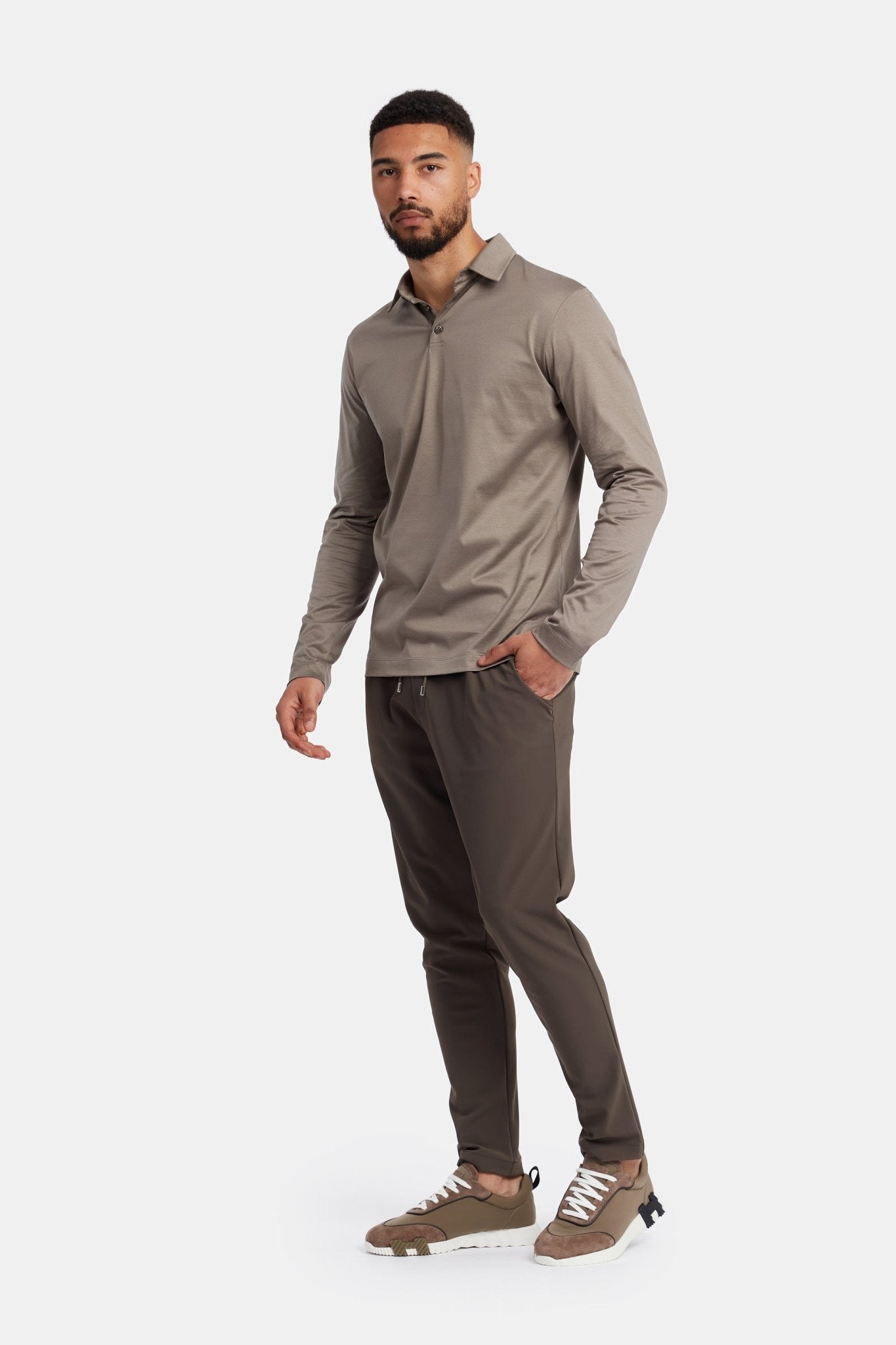 Desert Taupe Polo Shirt Long Sleeve - DIMANO