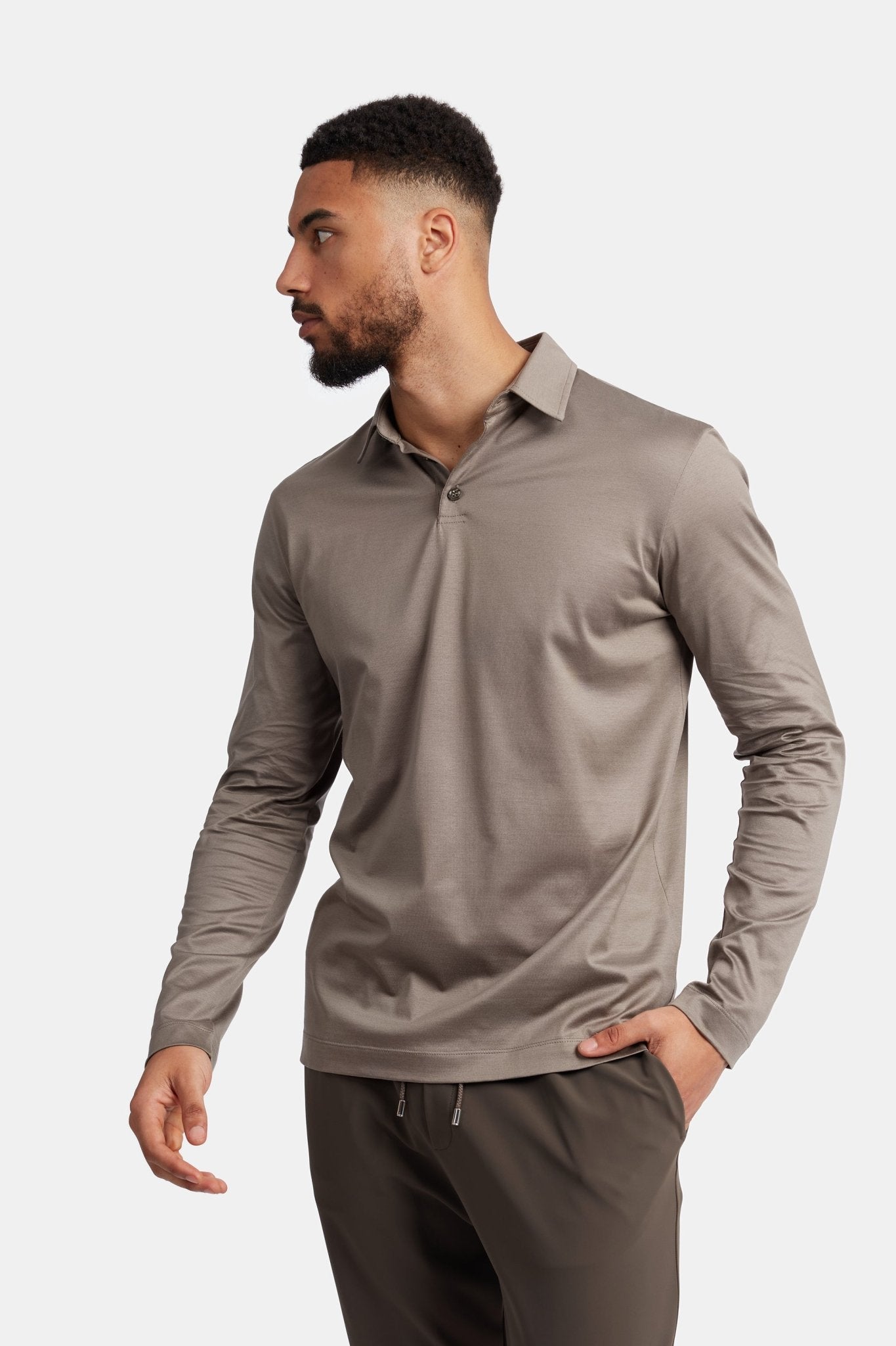 Desert Taupe Polo Shirt Long Sleeve - DIMANO