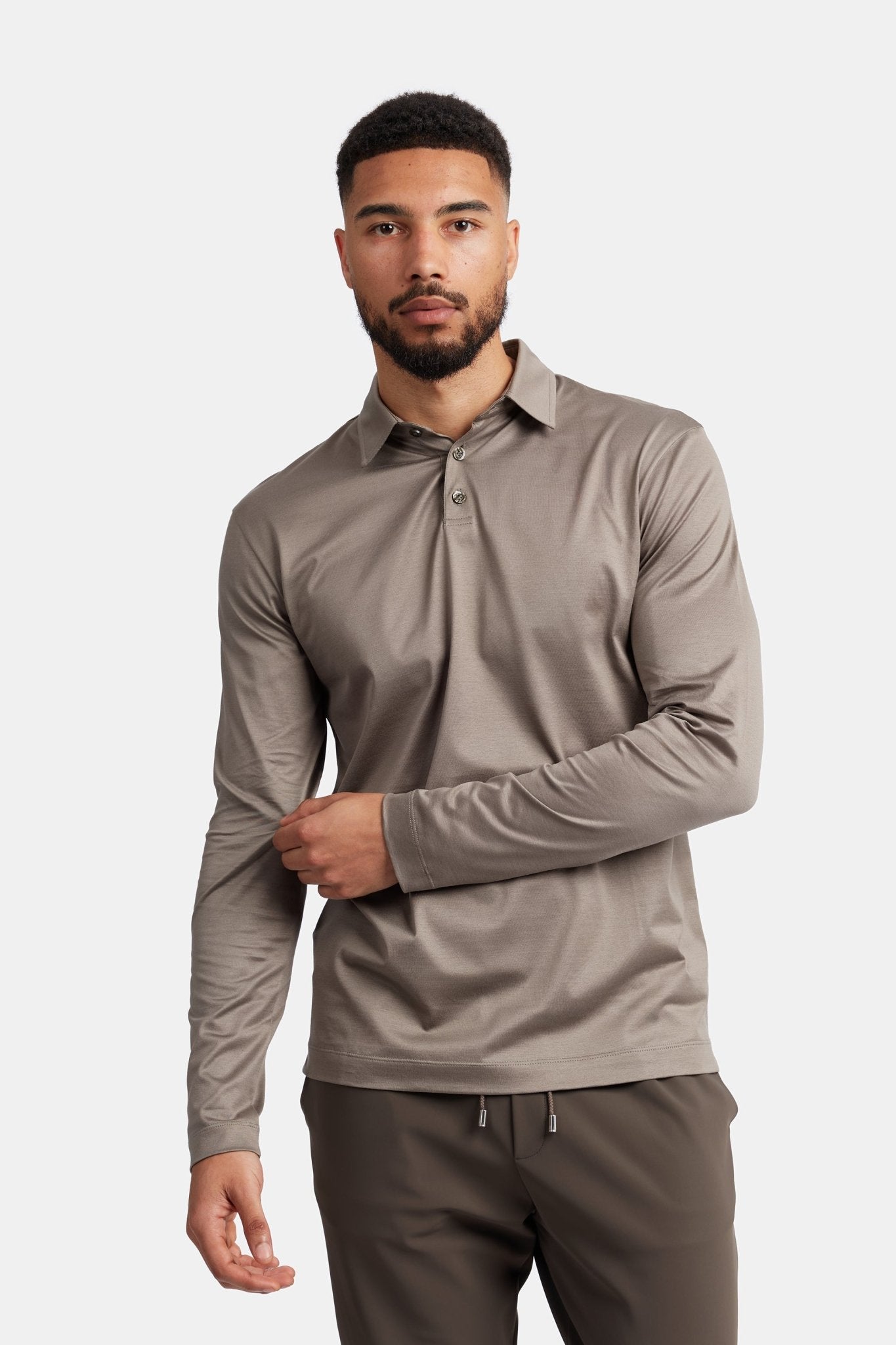 Desert Taupe Polo Shirt Long Sleeve - DIMANO