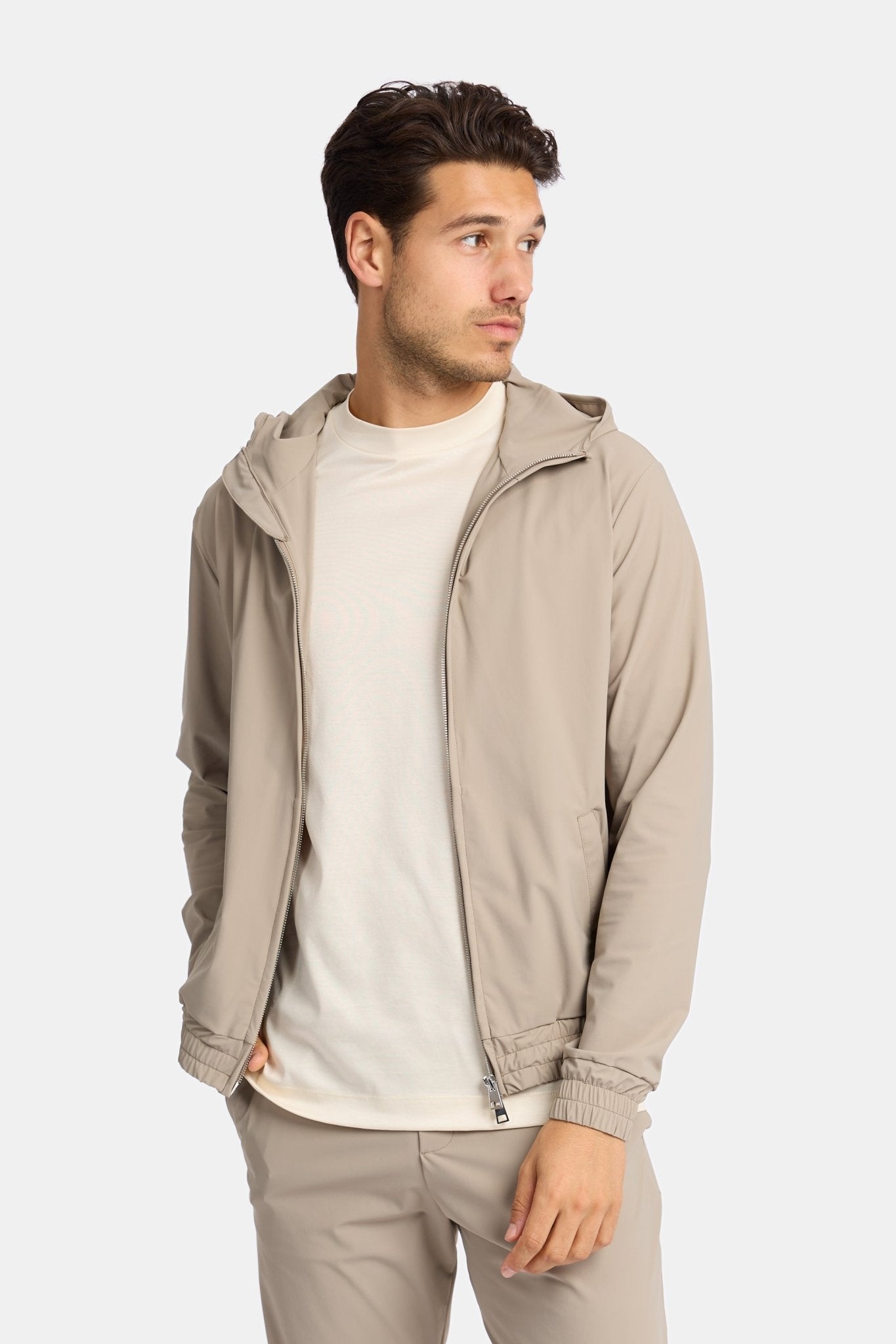 Light Beige Hooded Tech Suit - DIMANO