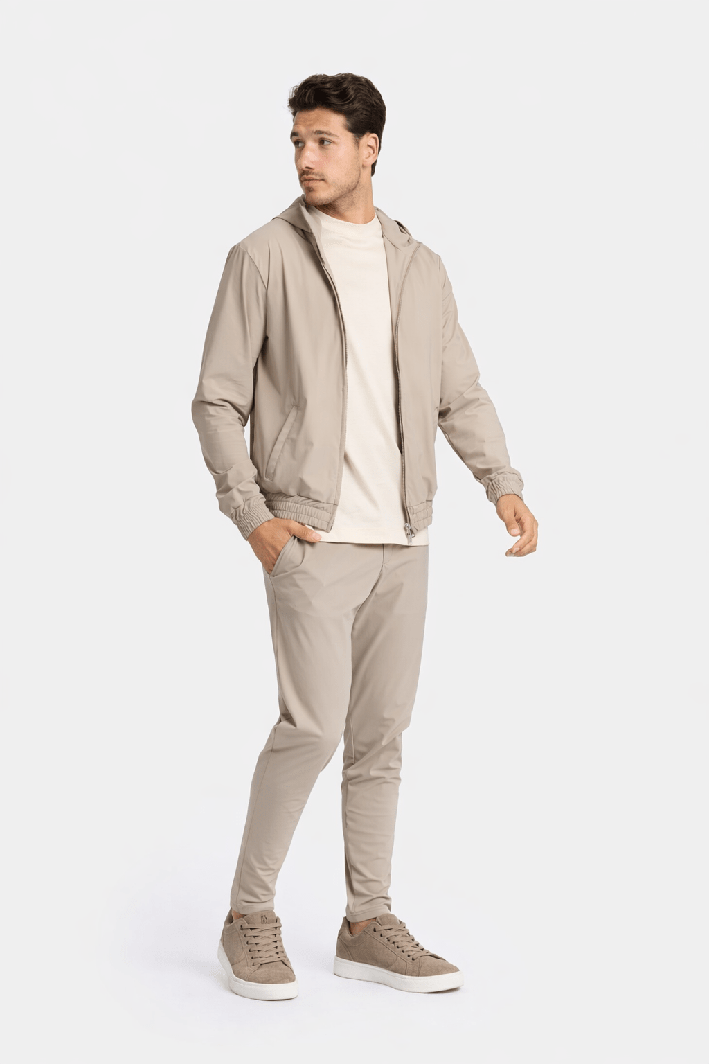 Light Beige Hooded Tech Suit - DIMANO