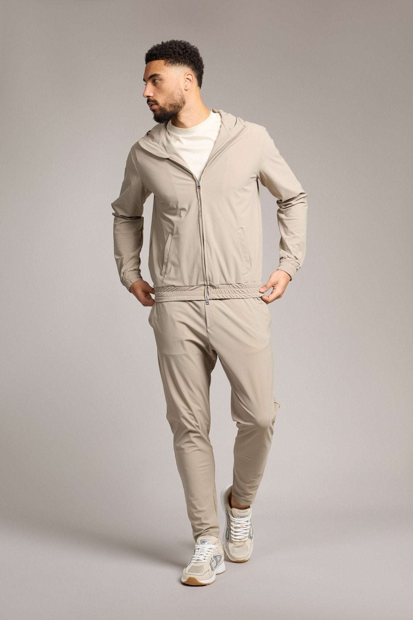 Light Beige Hooded Tech Suit - DIMANO