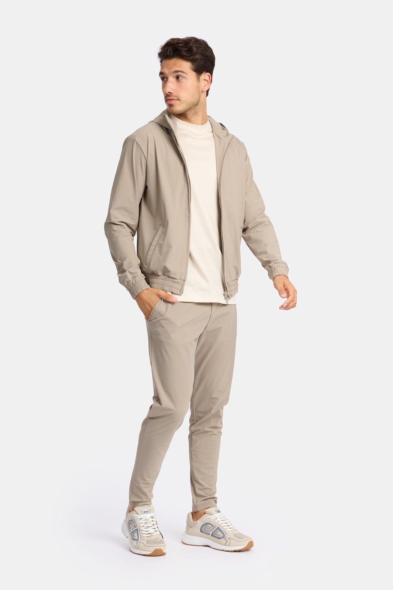 Light Beige Hooded Tech Suit - DIMANO