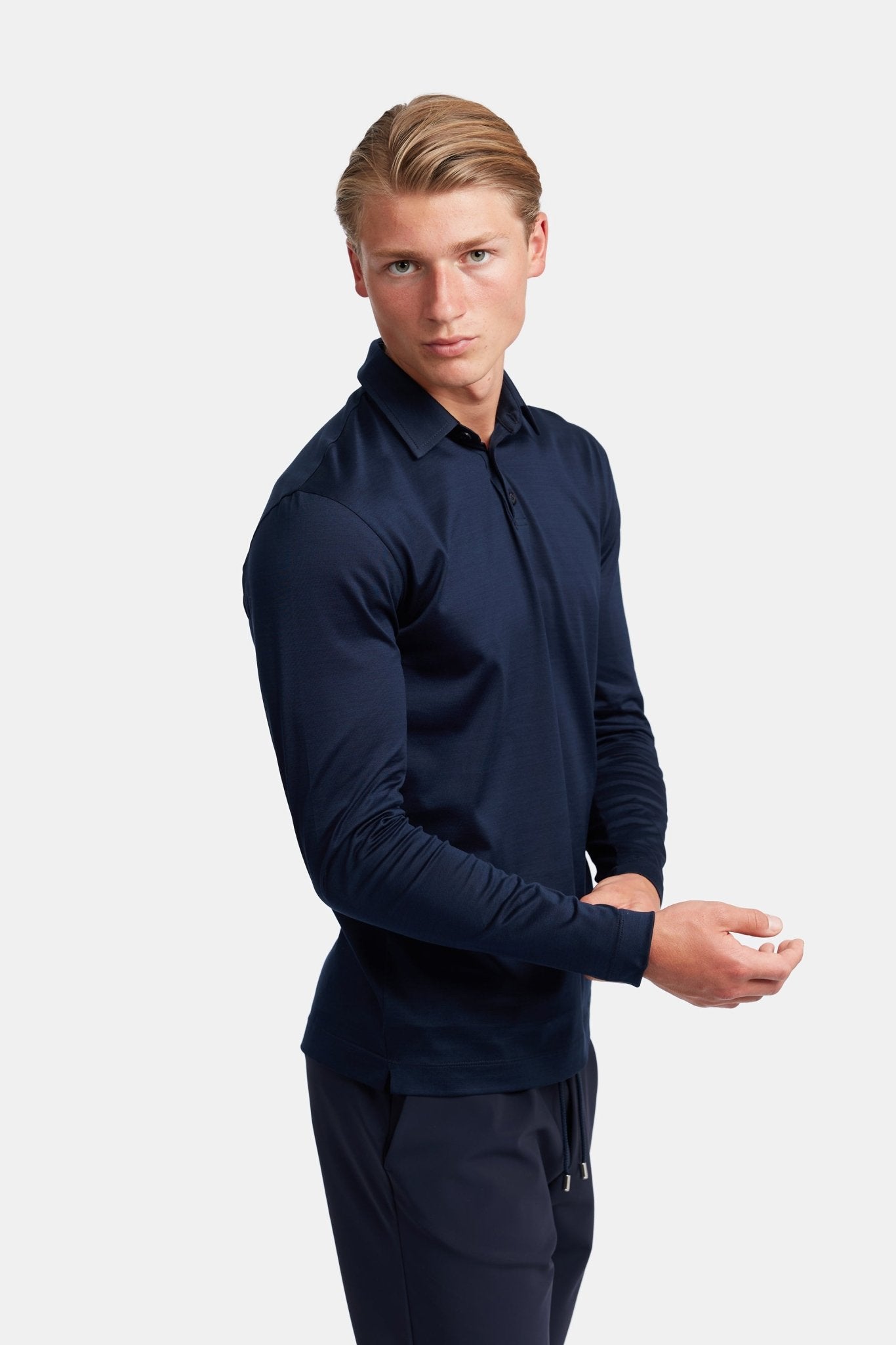 Midnight Blue Polo Shirt Long Sleeve - DIMANO