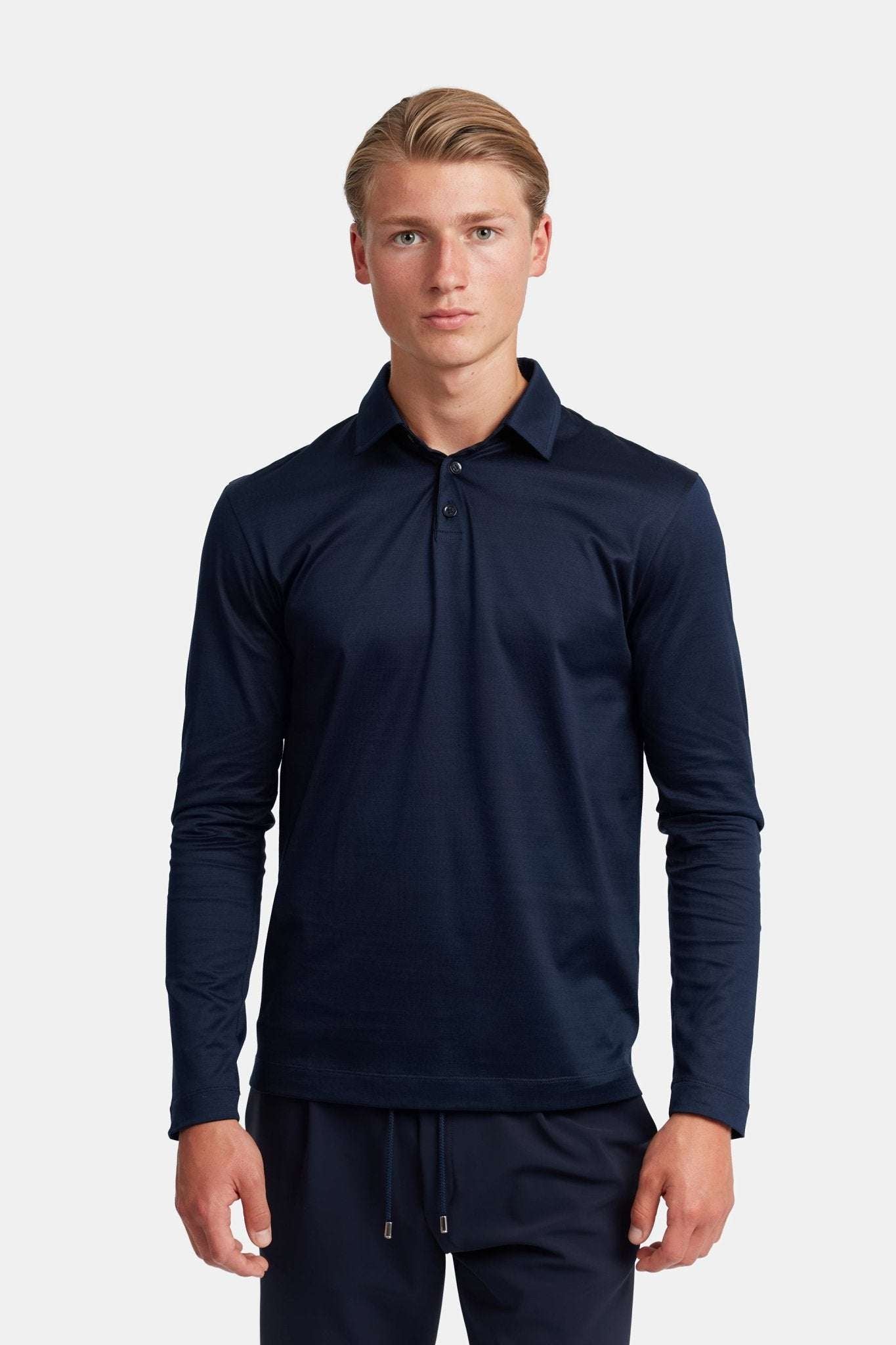 Midnight Blue Polo Shirt Long Sleeve - DIMANO