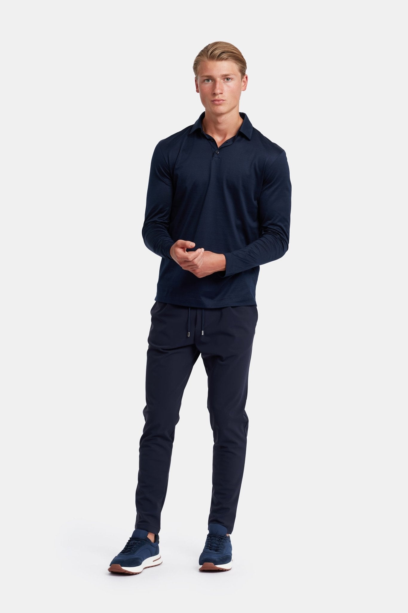 Midnight Blue Polo Shirt Long Sleeve - DIMANO