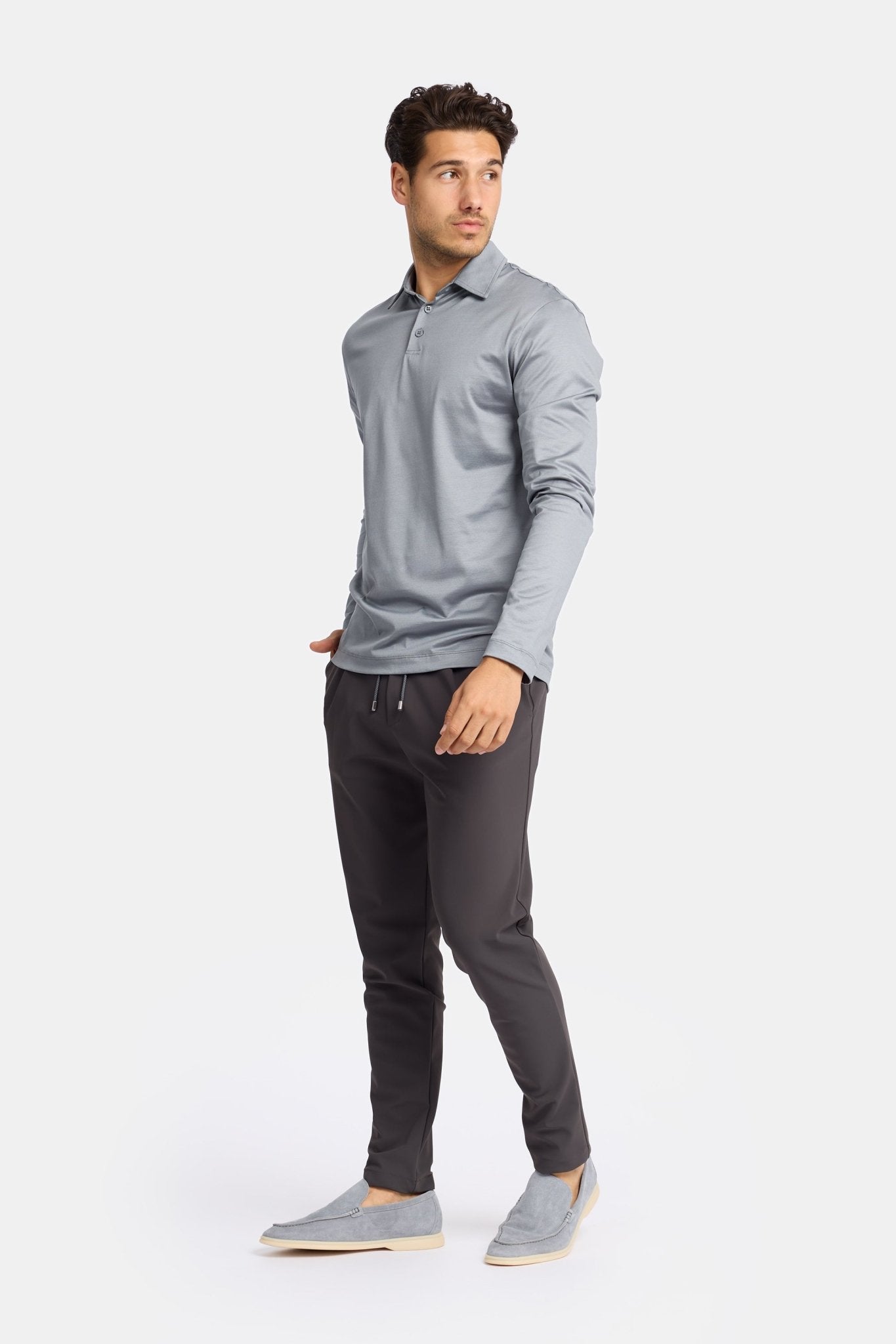 Mist Grey Polo Shirt Long Sleeve - DIMANO