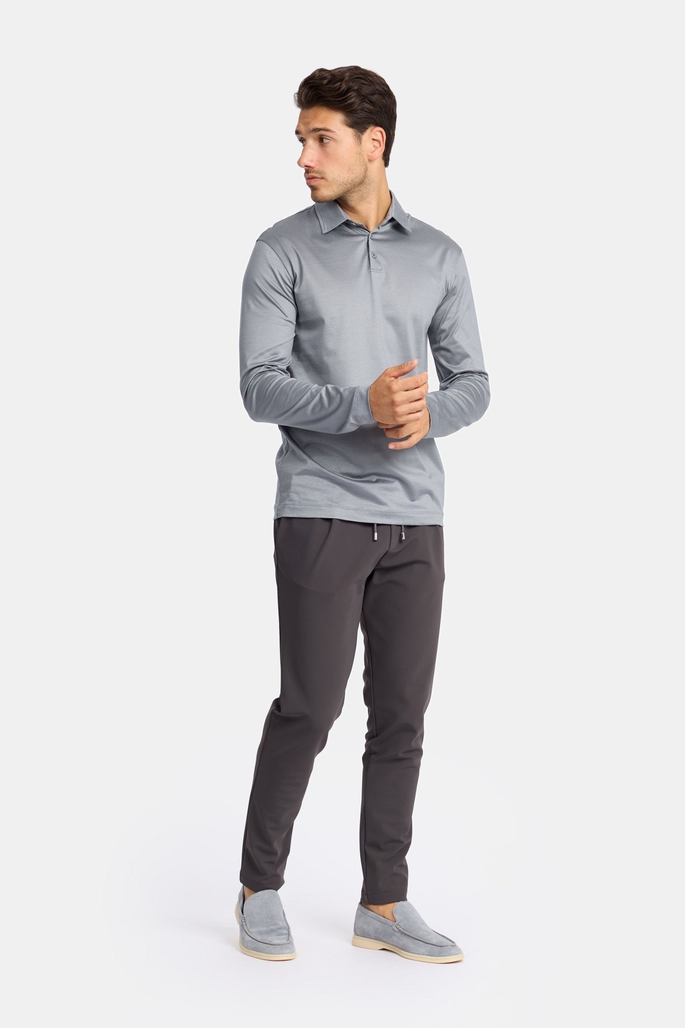 Mist Grey Polo Shirt Long Sleeve - DIMANO