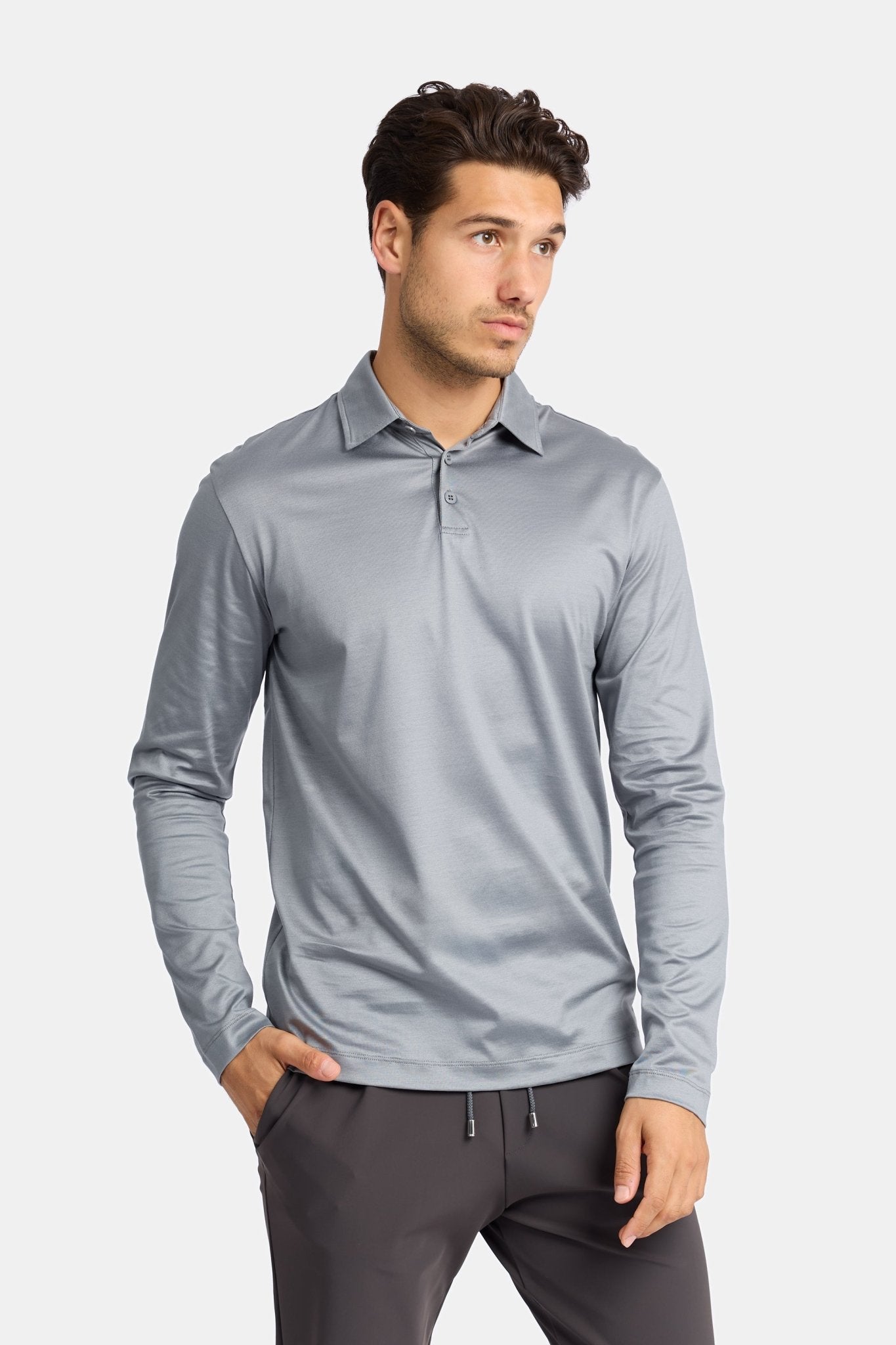 Mist Grey Polo Shirt Long Sleeve - DIMANO