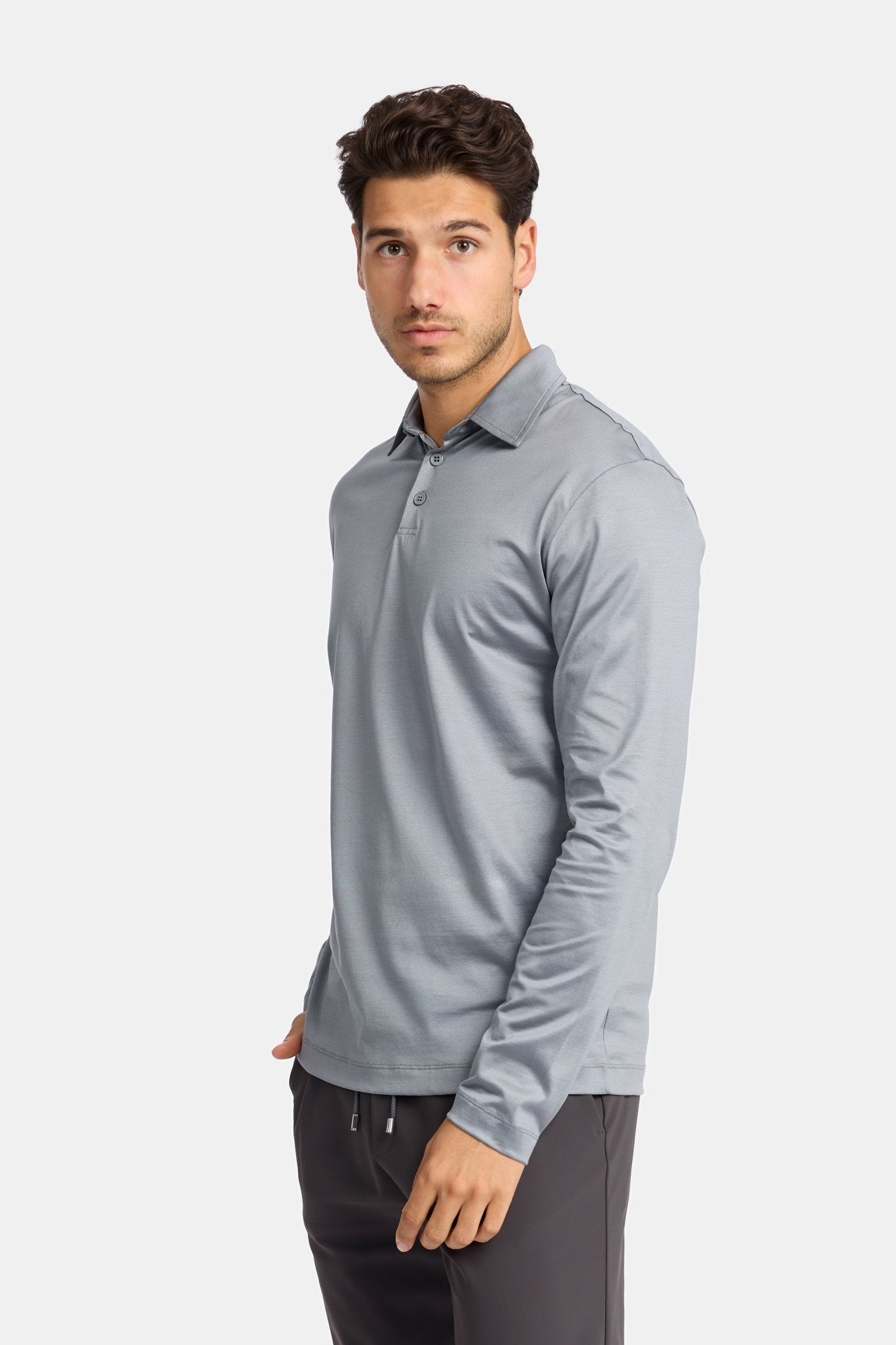 Mist Grey Polo Shirt Long Sleeve - DIMANO