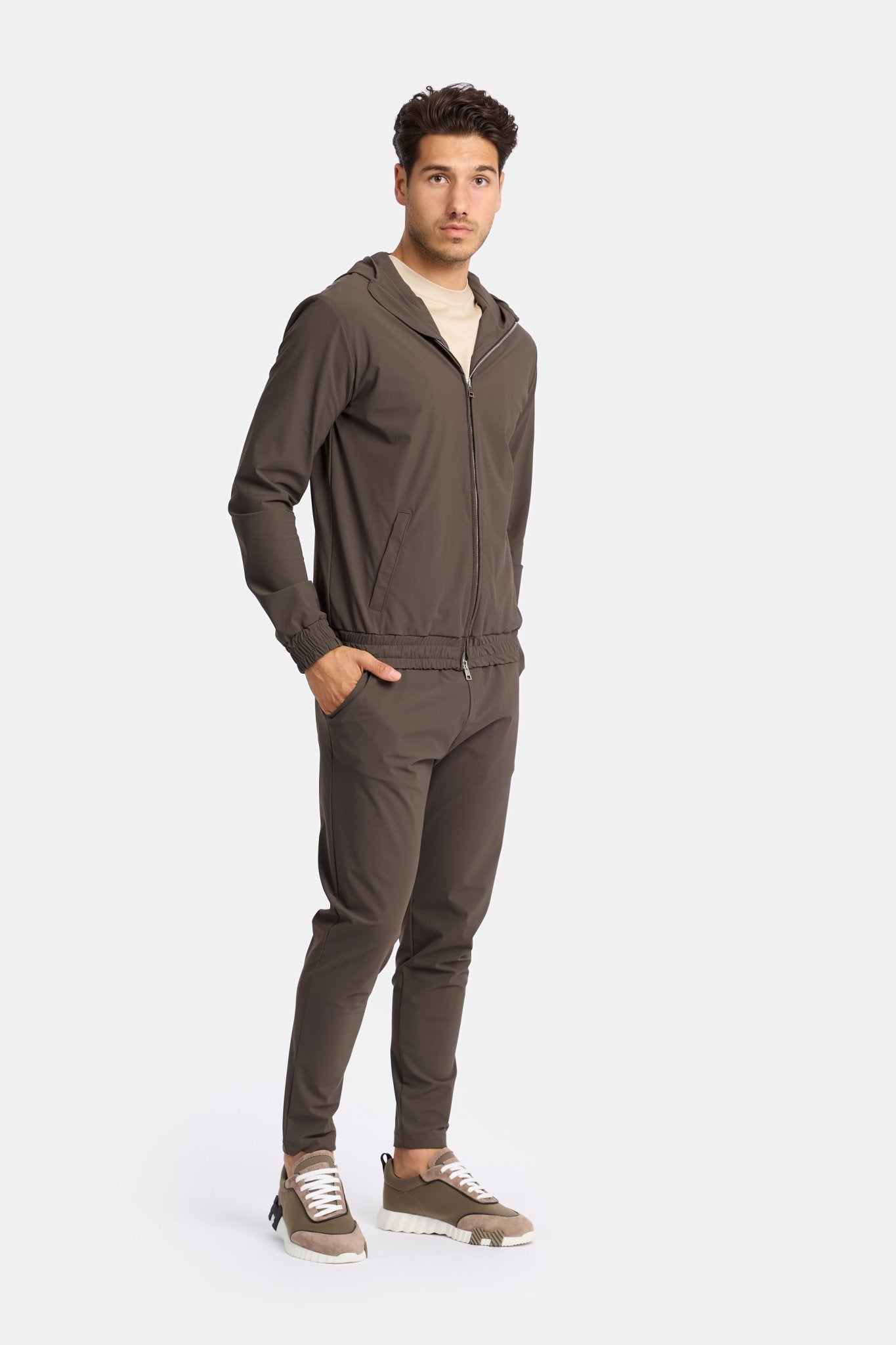 Mocha Brown Hooded Tech Suit - DIMANO