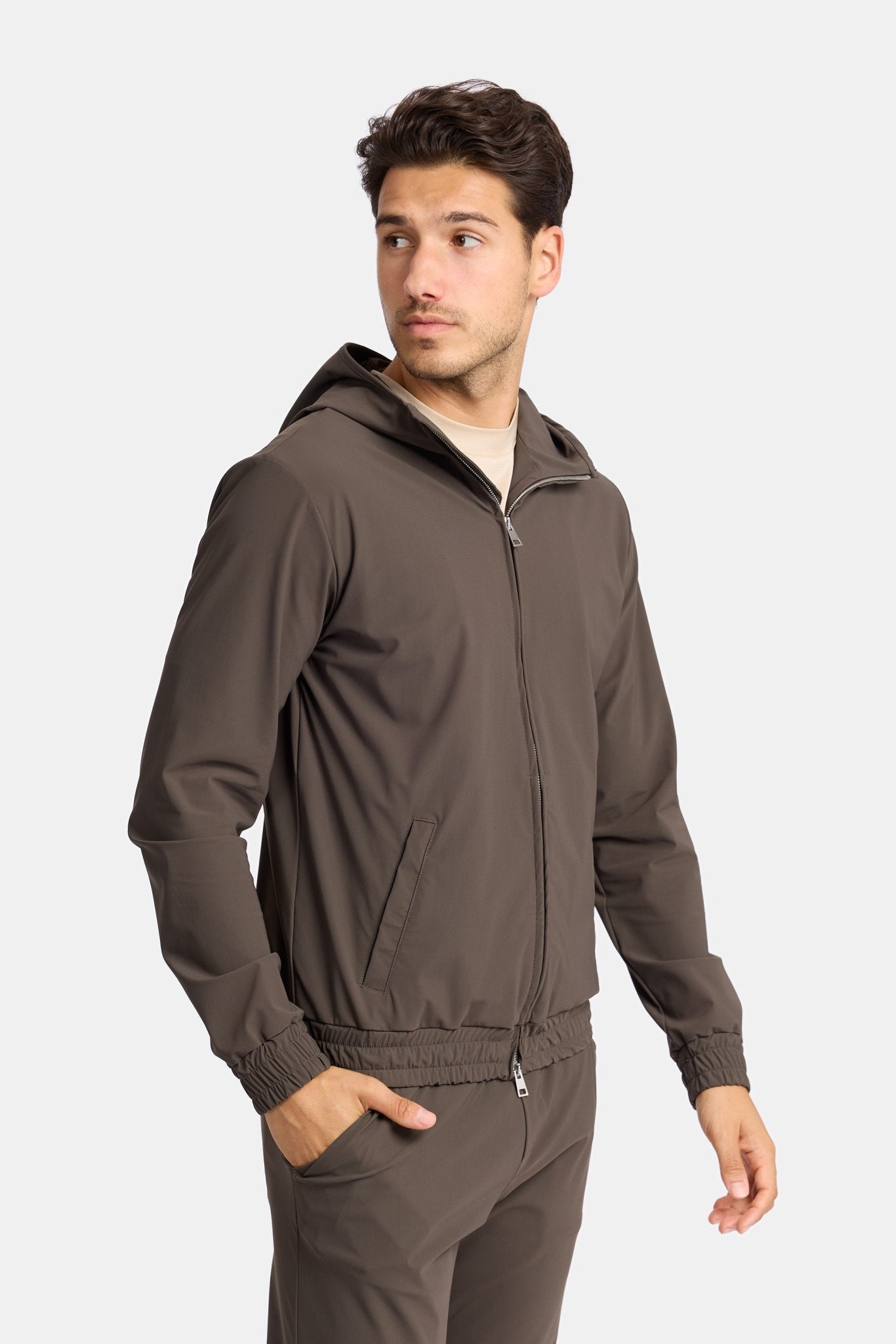 Mocha Brown Hooded Tech Suit - DIMANO