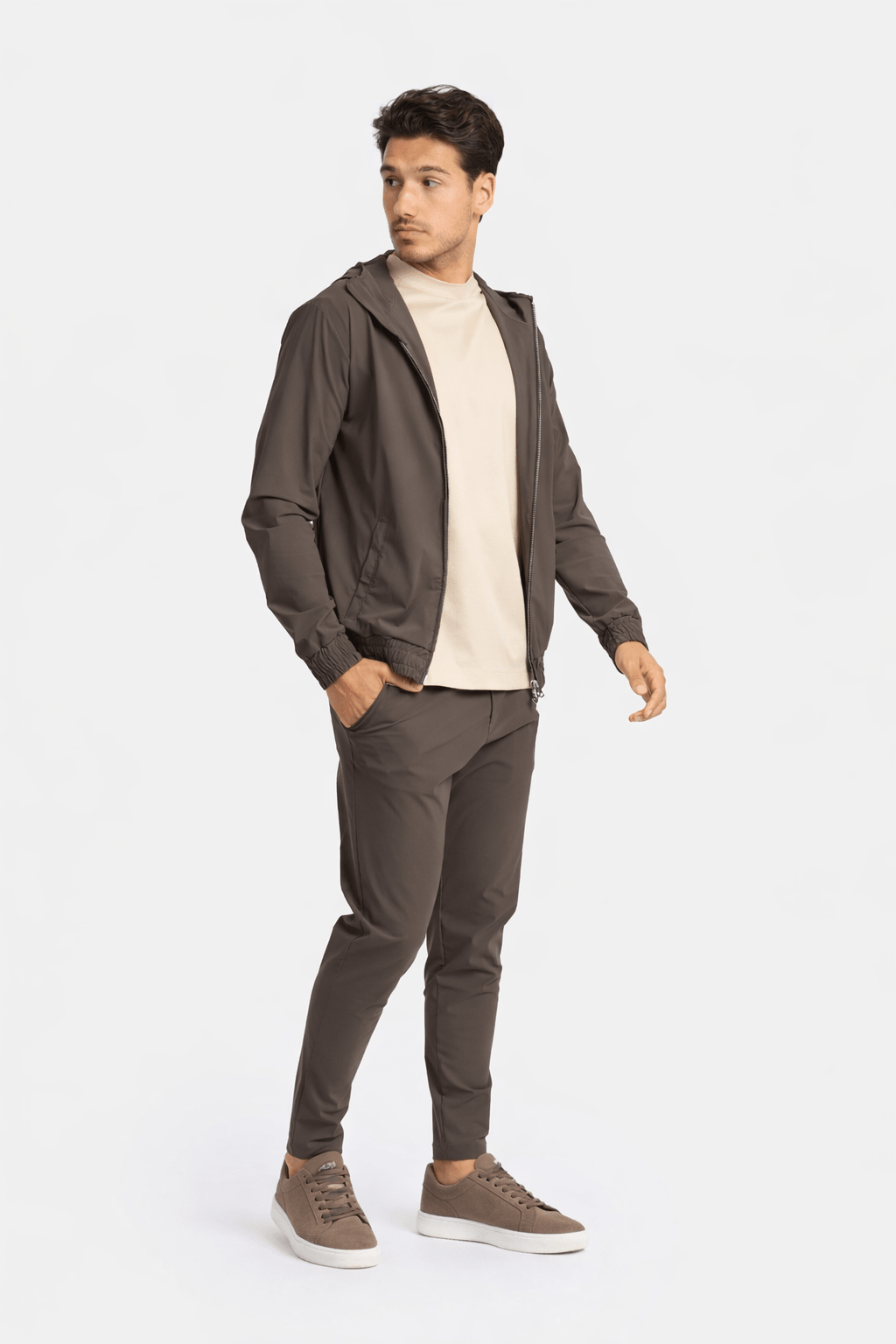 Mocha Brown Hooded Tech Suit - DIMANO