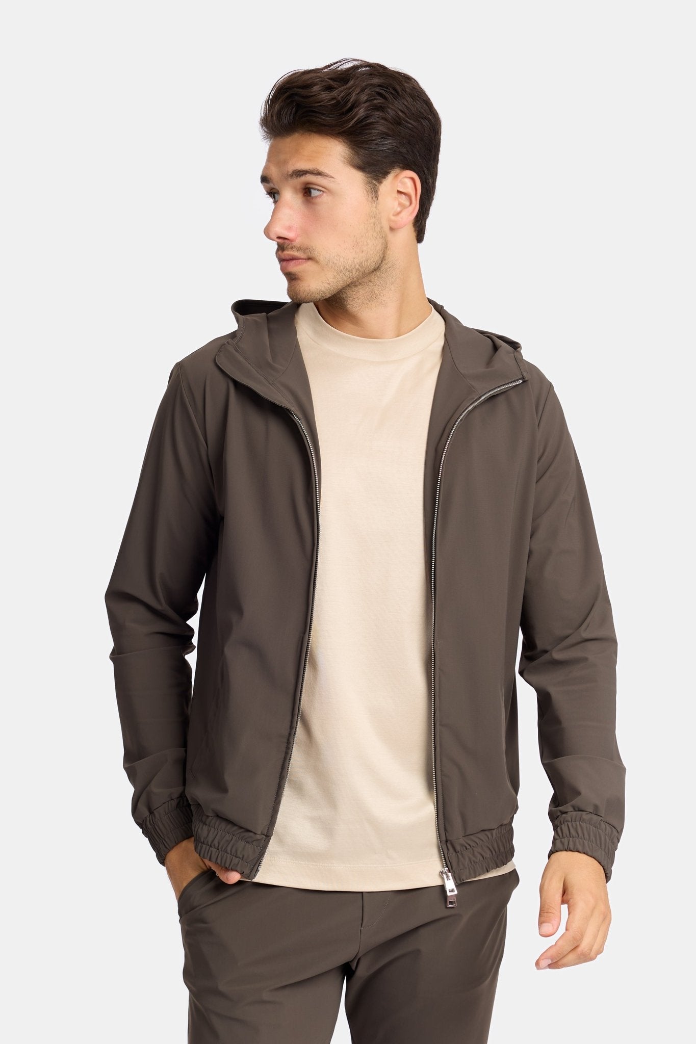 Mocha Brown Hooded Tech Suit - DIMANO