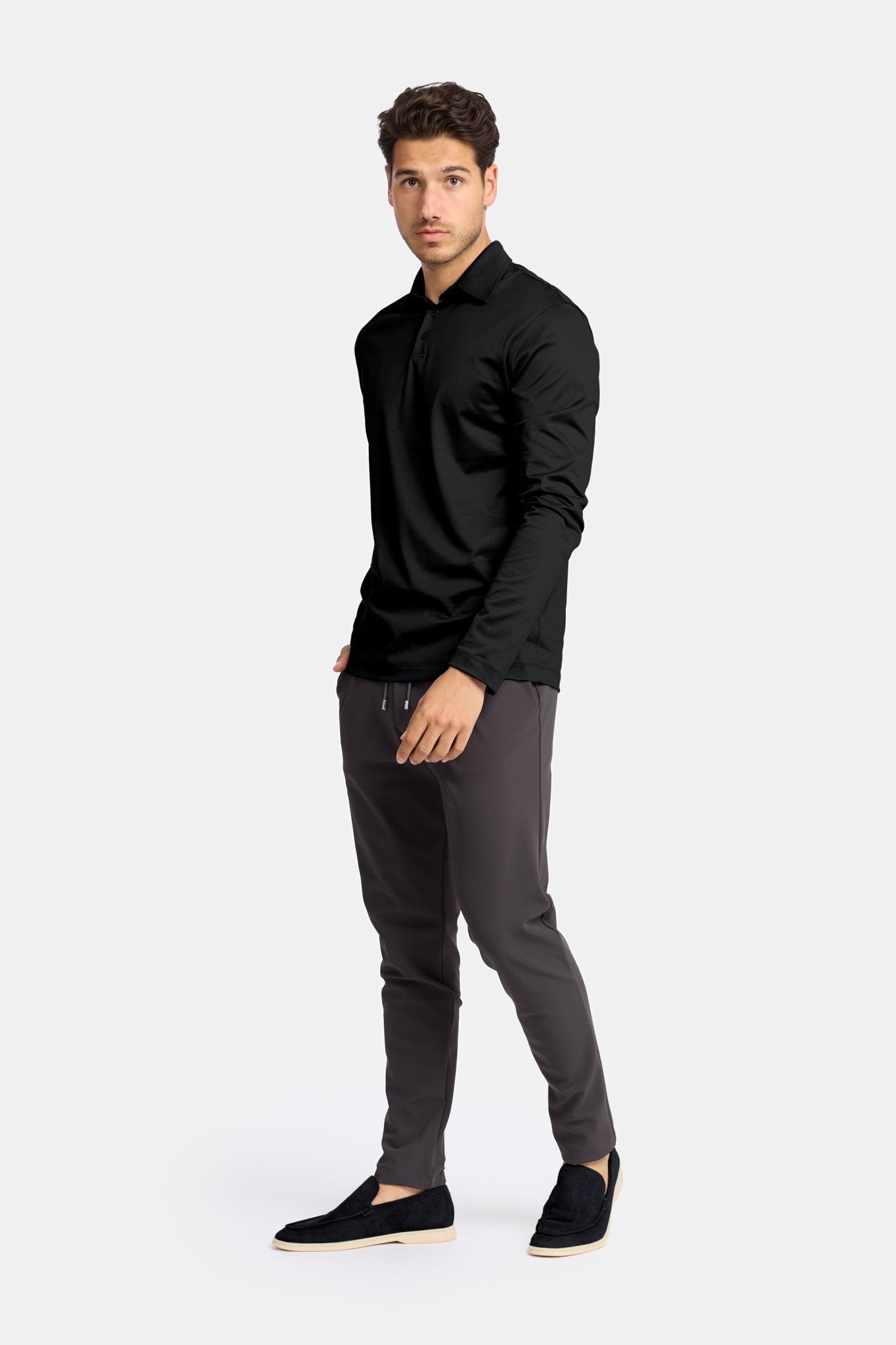 Onyx Black Polo Shirt Long Sleeve - DIMANO