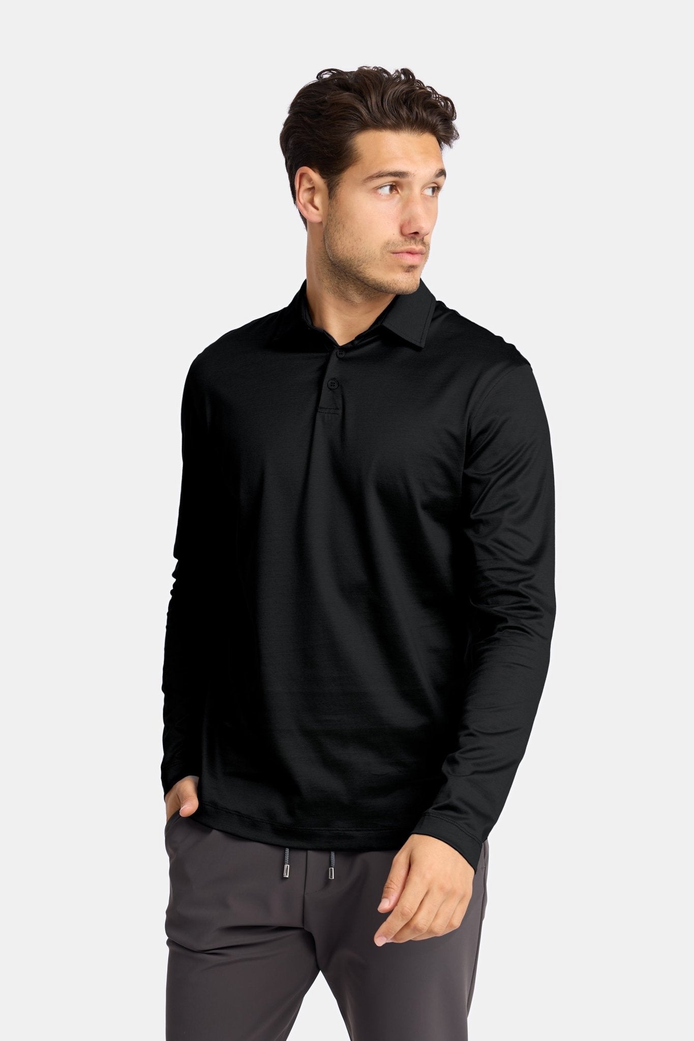 Onyx Black Polo Shirt Long Sleeve - DIMANO