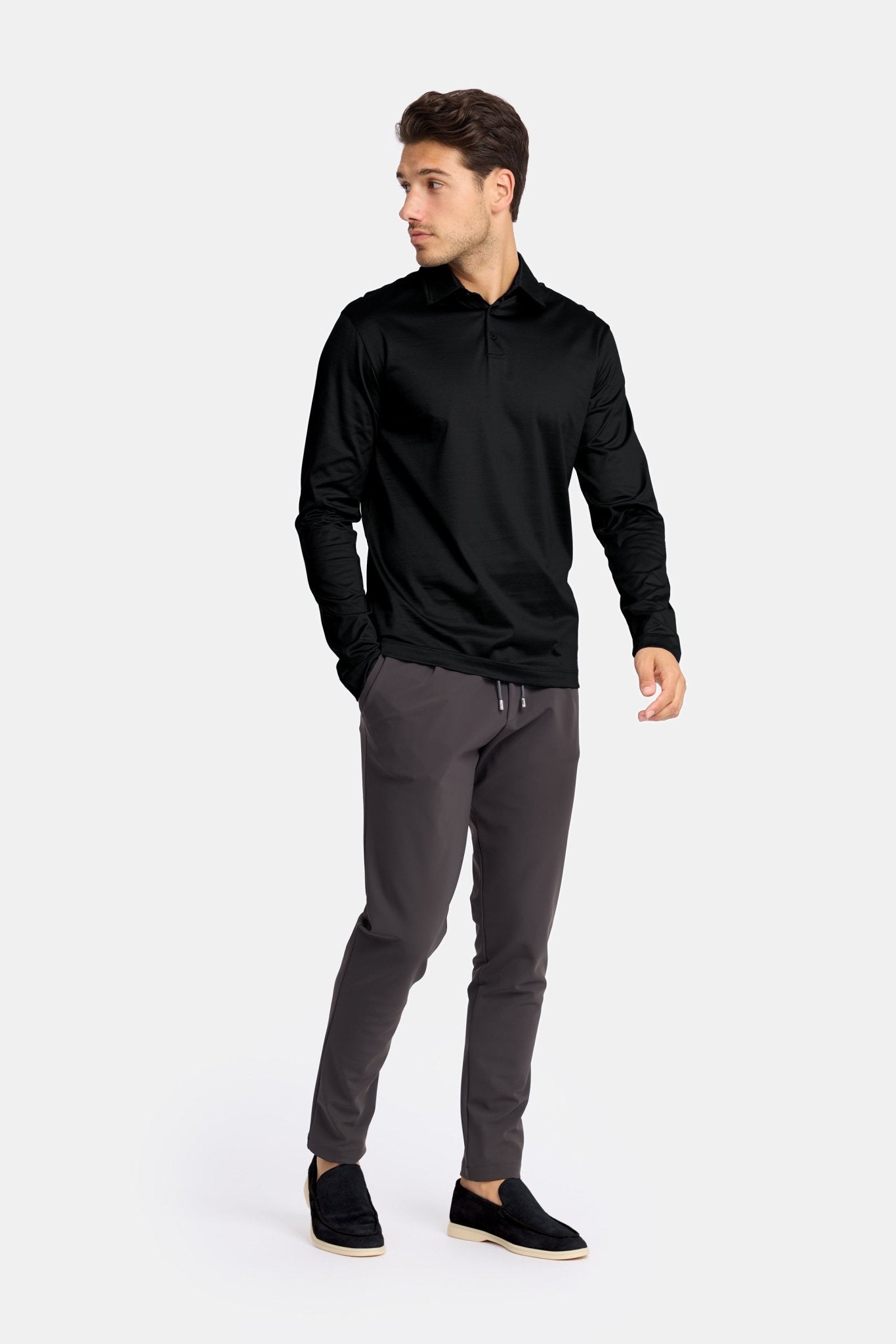 Onyx Black Polo Shirt Long Sleeve - DIMANO