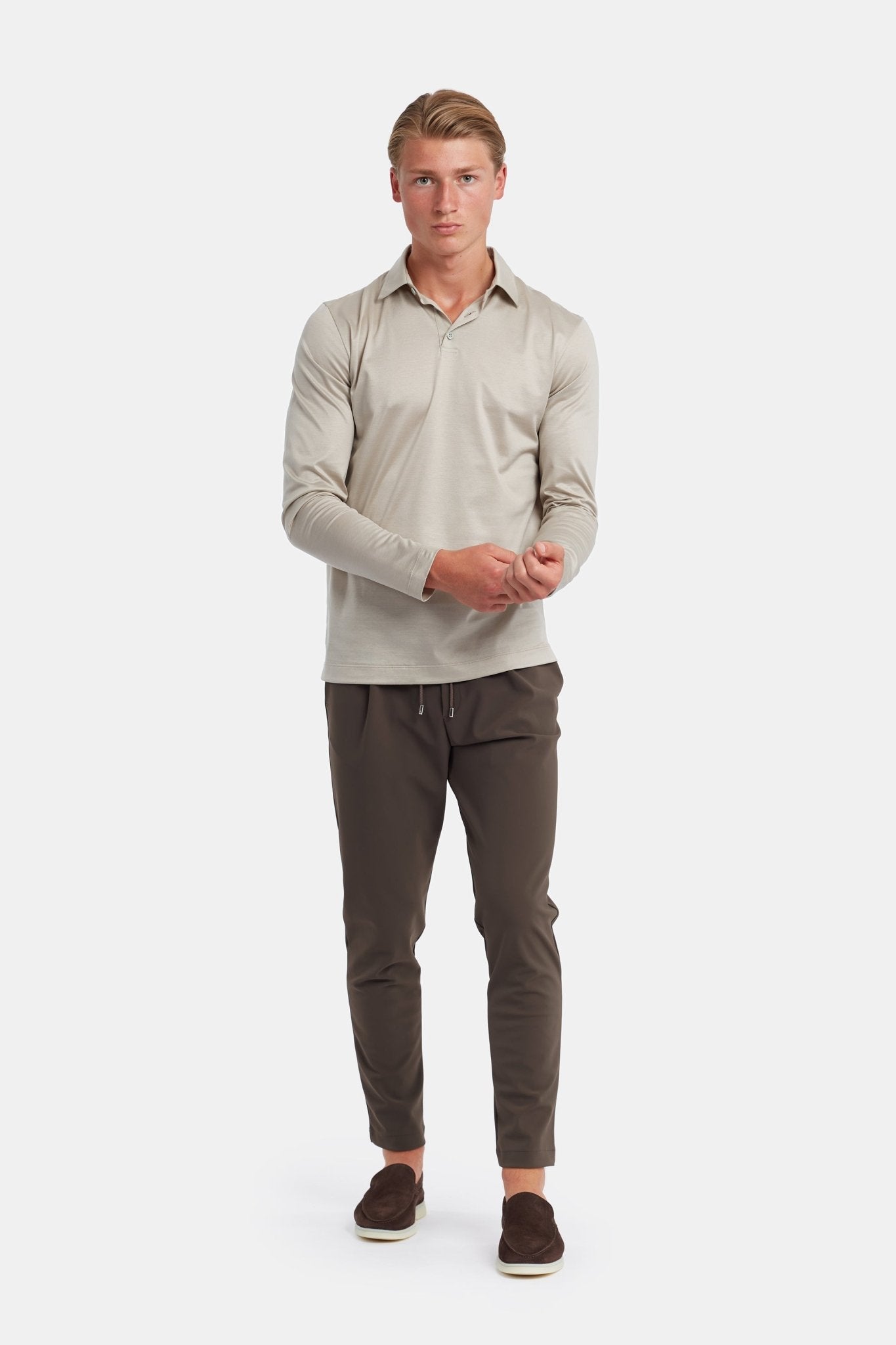 Sandstone Beige Polo Shirt Long Sleeve - DIMANO