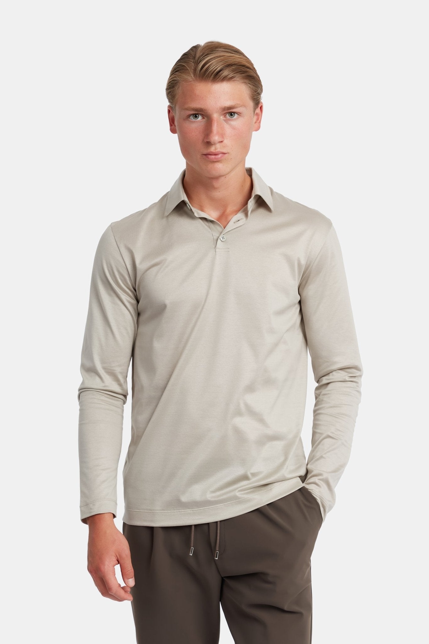 Sandstone Beige Polo Shirt Long Sleeve - DIMANO