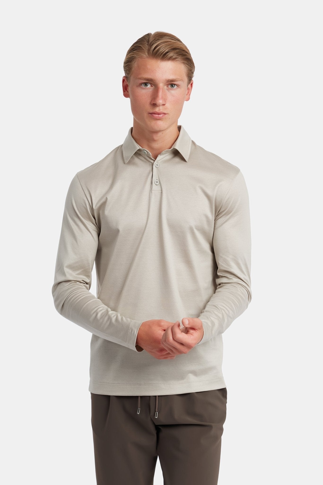 Sandstone Beige Polo Shirt Long Sleeve - DIMANO