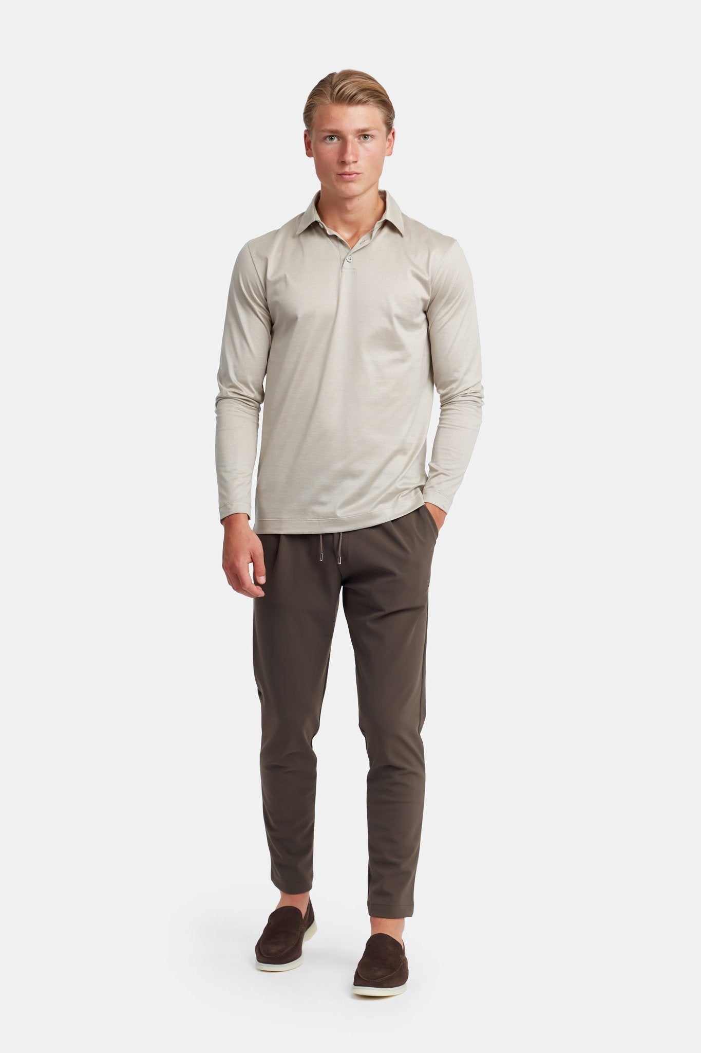 Sandstone Beige Polo Shirt Long Sleeve - DIMANO